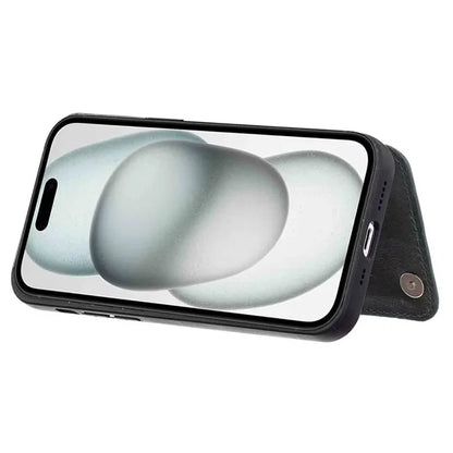 For iPhone 15 Plus Case V-Shape Decor Leather Coated TPU Phone Cover with Card Holder