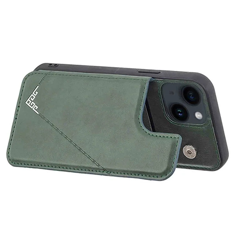 For iPhone 15 Plus Case V-Shape Decor Leather Coated TPU Phone Cover with Card Holder