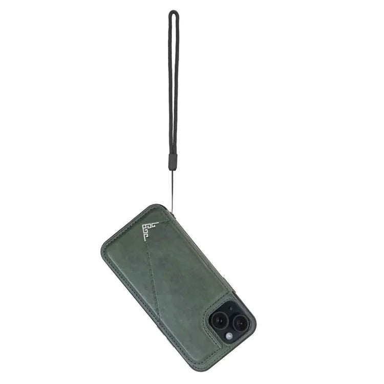 For iPhone 15 Plus Case V-Shape Decor Leather Coated TPU Phone Cover with Card Holder