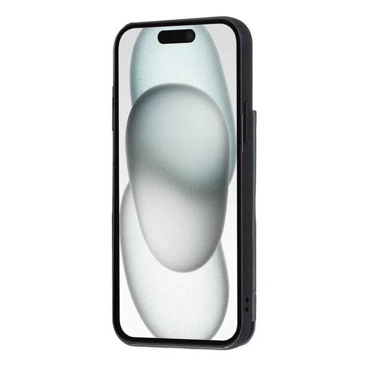 For iPhone 15 Plus Case V-Shape Decor Leather Coated TPU Phone Cover with Card Holder