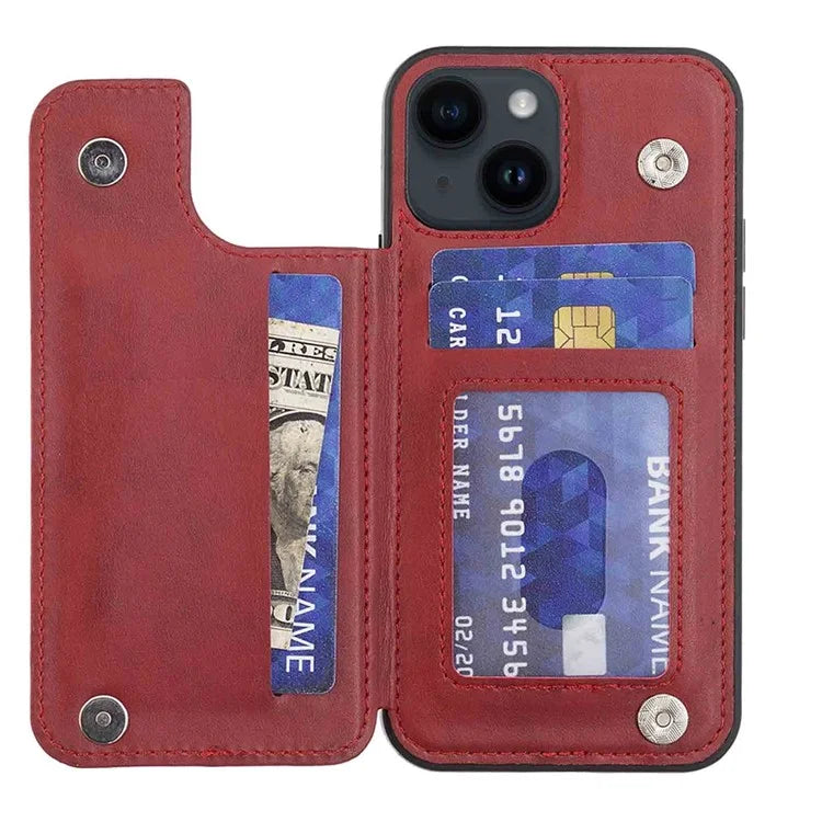 For iPhone 15 Plus Case V-Shape Decor Leather Coated TPU Phone Cover with Card Holder