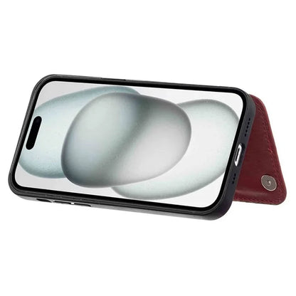 For iPhone 15 Plus Case V-Shape Decor Leather Coated TPU Phone Cover with Card Holder