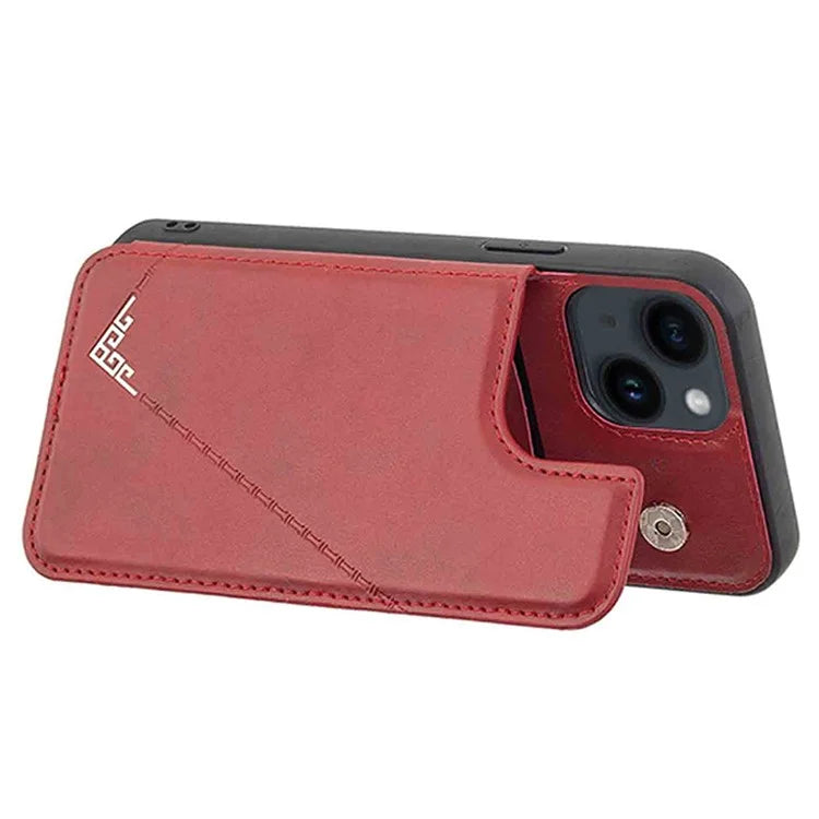 For iPhone 15 Plus Case V-Shape Decor Leather Coated TPU Phone Cover with Card Holder