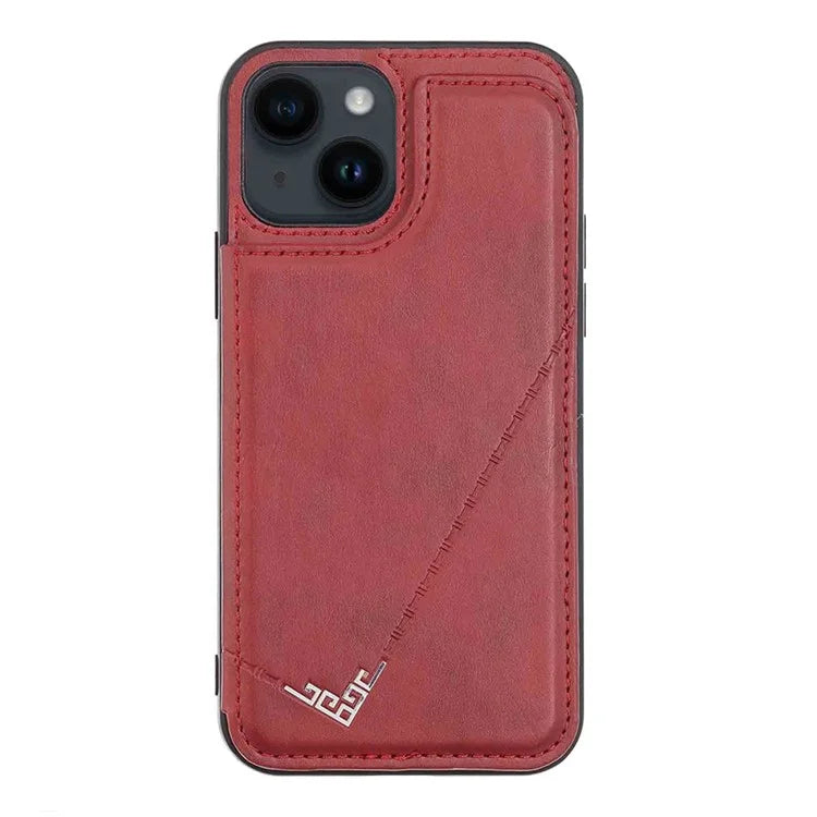 For iPhone 15 Plus Case V-Shape Decor Leather Coated TPU Phone Cover with Card Holder
