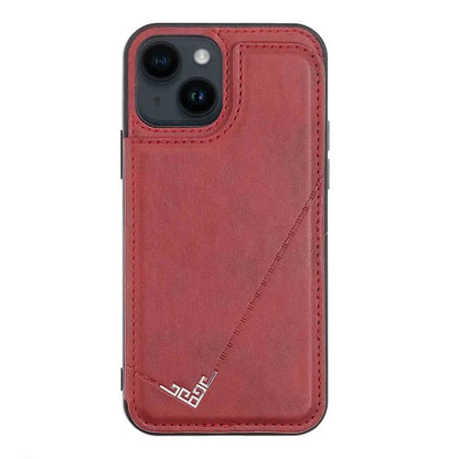 For iPhone 15 Plus Case V-Shape Decor Leather Coated TPU Phone Cover with Card Holder