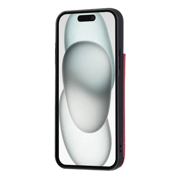 For iPhone 15 Plus Case V-Shape Decor Leather Coated TPU Phone Cover with Card Holder