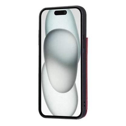 For iPhone 15 Plus Case V-Shape Decor Leather Coated TPU Phone Cover with Card Holder