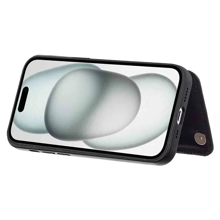 For iPhone 15 Plus Case V-Shape Decor Leather Coated TPU Phone Cover with Card Holder