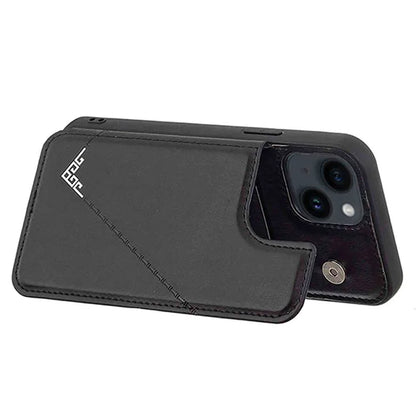 For iPhone 15 Plus Case V-Shape Decor Leather Coated TPU Phone Cover with Card Holder
