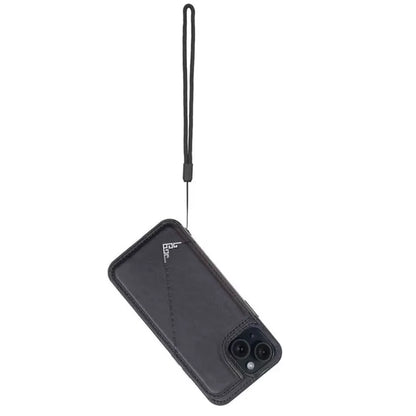 For iPhone 15 Plus Case V-Shape Decor Leather Coated TPU Phone Cover with Card Holder