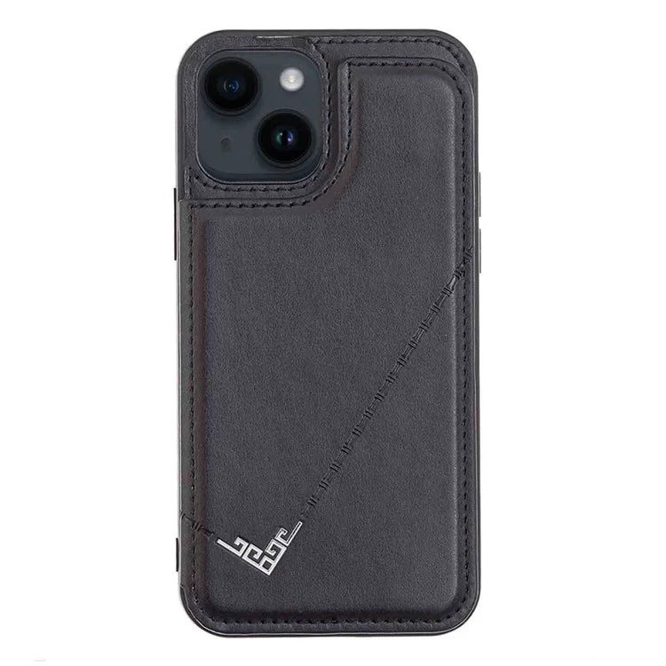 For iPhone 15 Plus Case V-Shape Decor Leather Coated TPU Phone Cover with Card Holder