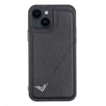 For iPhone 15 Plus Case V-Shape Decor Leather Coated TPU Phone Cover with Card Holder