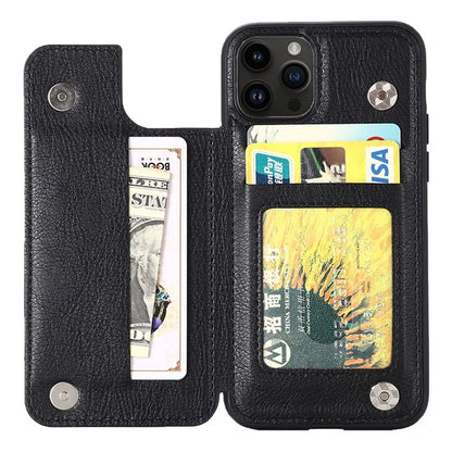 For iPhone 15 Pro Case Card Holder Kickstand PU Leather Coated TPU Phone Cover