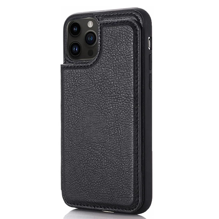 For iPhone 15 Pro Case Card Holder Kickstand PU Leather Coated TPU Phone Cover