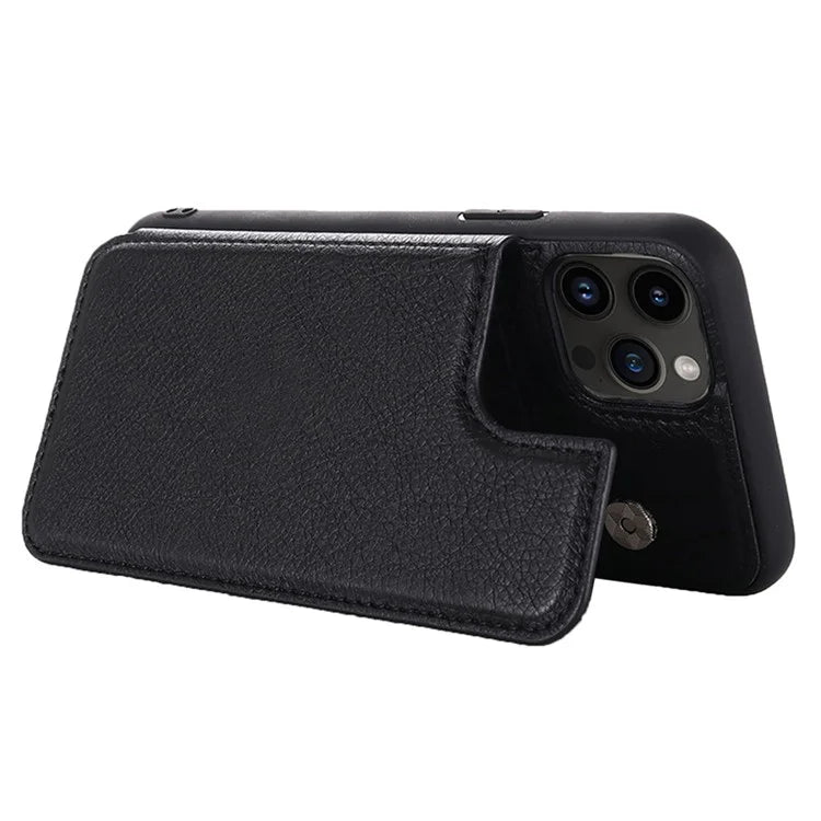 For iPhone 15 Pro Case Card Holder Kickstand PU Leather Coated TPU Phone Cover