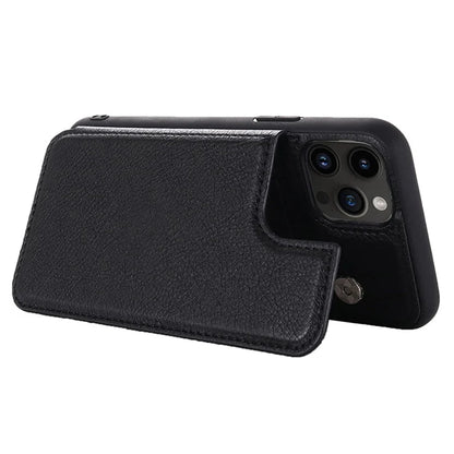 For iPhone 15 Pro Case Card Holder Kickstand PU Leather Coated TPU Phone Cover