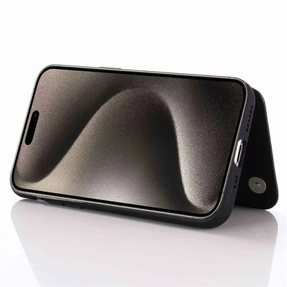 For iPhone 15 Pro Case Card Holder Kickstand PU Leather Coated TPU Phone Cover