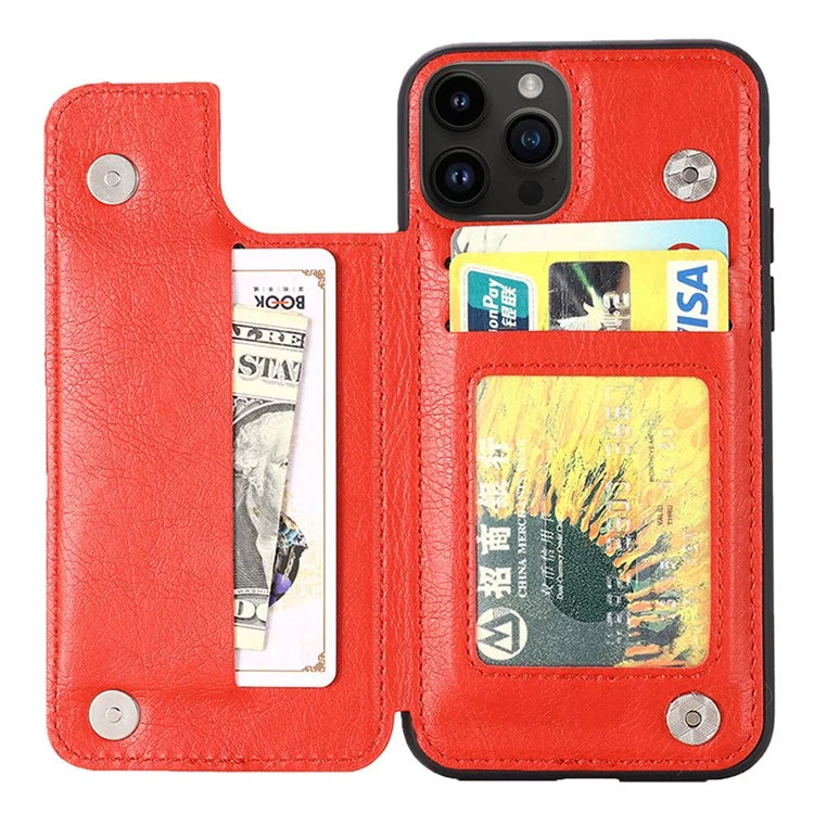 For iPhone 15 Pro Case Card Holder Kickstand PU Leather Coated TPU Phone Cover