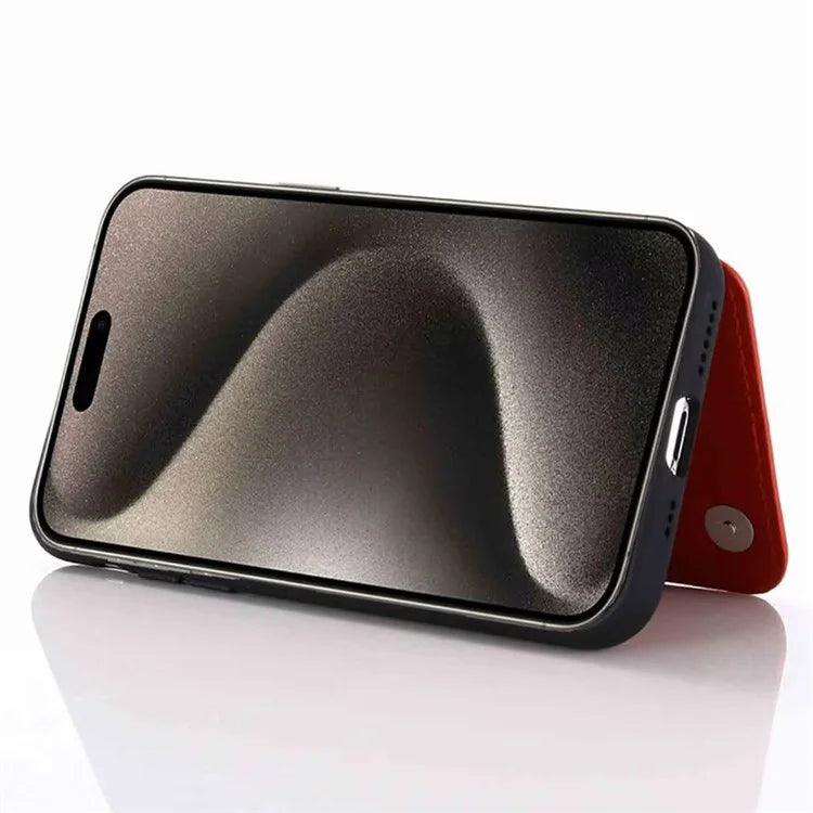 For iPhone 15 Pro Case Card Holder Kickstand PU Leather Coated TPU Phone Cover