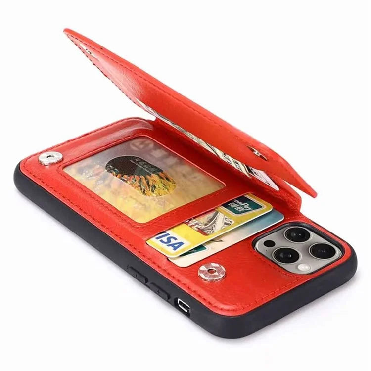 For iPhone 15 Pro Case Card Holder Kickstand PU Leather Coated TPU Phone Cover