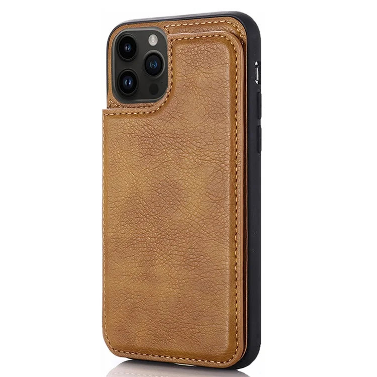 For iPhone 15 Pro Case Card Holder Kickstand PU Leather Coated TPU Phone Cover