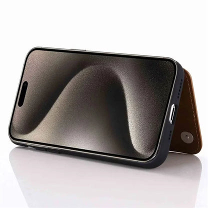 For iPhone 15 Pro Case Card Holder Kickstand PU Leather Coated TPU Phone Cover