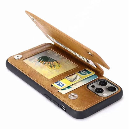 For iPhone 15 Pro Case Card Holder Kickstand PU Leather Coated TPU Phone Cover