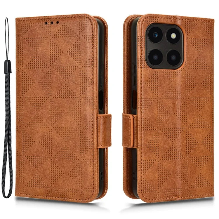 For Honor X6a 4G Case Imprinted Triangle Stand PU Leather Phone Cover
