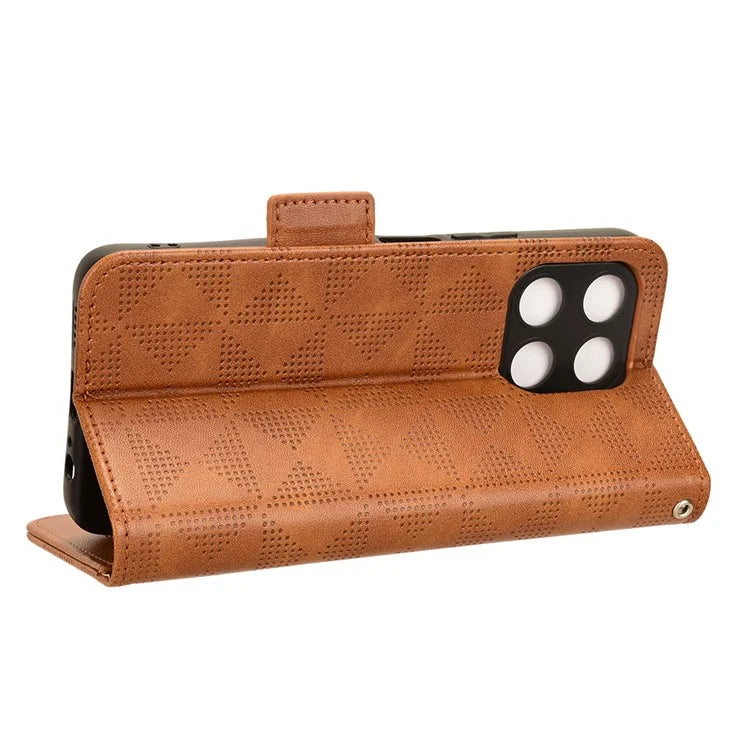 For Honor X6a 4G Case Imprinted Triangle Stand PU Leather Phone Cover