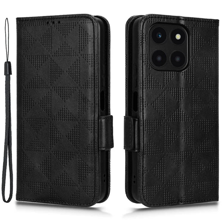 For Honor X6a 4G Case Imprinted Triangle Stand PU Leather Phone Cover