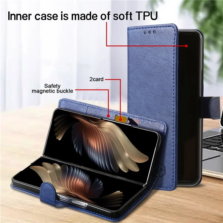 For Samsung Galaxy Z Fold5 5G Case Solid Color Protective Cover PU Leather Wallet Phone Case