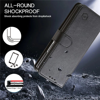 For Samsung Galaxy Z Fold4 5G Case PU Leather Shockproof Case Solid Color Wallet Phone Cover