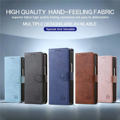 For Samsung Galaxy Z Fold4 5G Case PU Leather Shockproof Case Solid Color Wallet Phone Cover