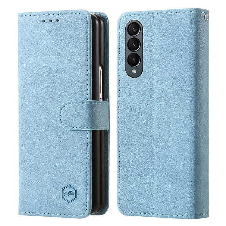 For Samsung Galaxy Z Fold4 5G Case PU Leather Shockproof Case Solid Color Wallet Phone Cover