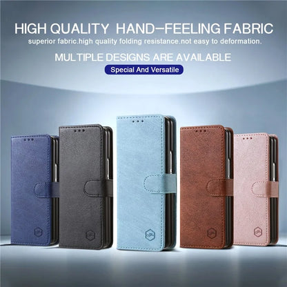 For Samsung Galaxy Z Fold4 5G Case PU Leather Shockproof Case Solid Color Wallet Phone Cover