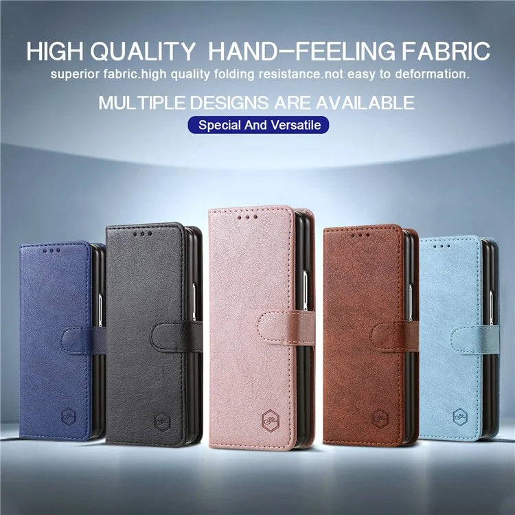 For Samsung Galaxy Z Fold4 5G Case PU Leather Shockproof Case Solid Color Wallet Phone Cover