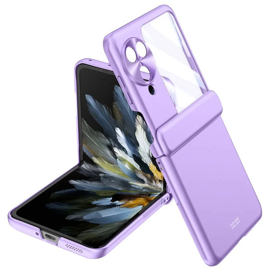 For Oppo Find N3 Flip 5G Case Skin-touch PC Hinge Protection Phone Cover with Rear Screen Protector