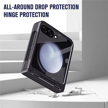 For Samsung Galaxy Z Flip5 5G Case Rubberized PC Hinge Protection Phone Cover with Rear Screen Protector