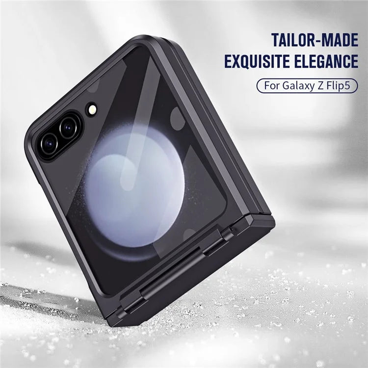 For Samsung Galaxy Z Flip5 5G Case Rubberized PC Hinge Protection Phone Cover with Rear Screen Protector