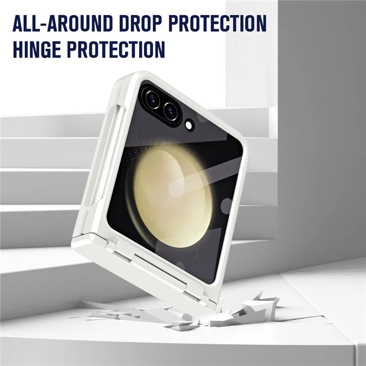 For Samsung Galaxy Z Flip5 5G Case Rubberized PC Hinge Protection Phone Cover with Rear Screen Protector