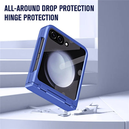 For Samsung Galaxy Z Flip5 5G Case Rubberized PC Hinge Protection Phone Cover with Rear Screen Protector