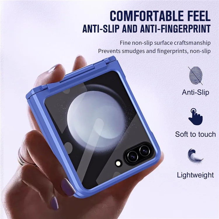For Samsung Galaxy Z Flip5 5G Case Rubberized PC Hinge Protection Phone Cover with Rear Screen Protector