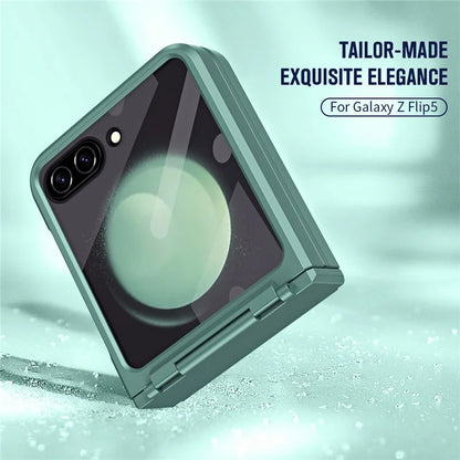 For Samsung Galaxy Z Flip5 5G Case Rubberized PC Hinge Protection Phone Cover with Rear Screen Protector