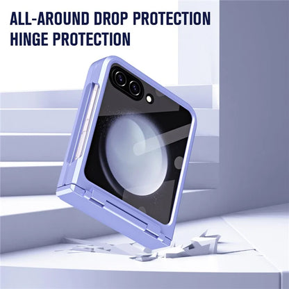 For Samsung Galaxy Z Flip5 5G Case Rubberized PC Hinge Protection Phone Cover with Rear Screen Protector