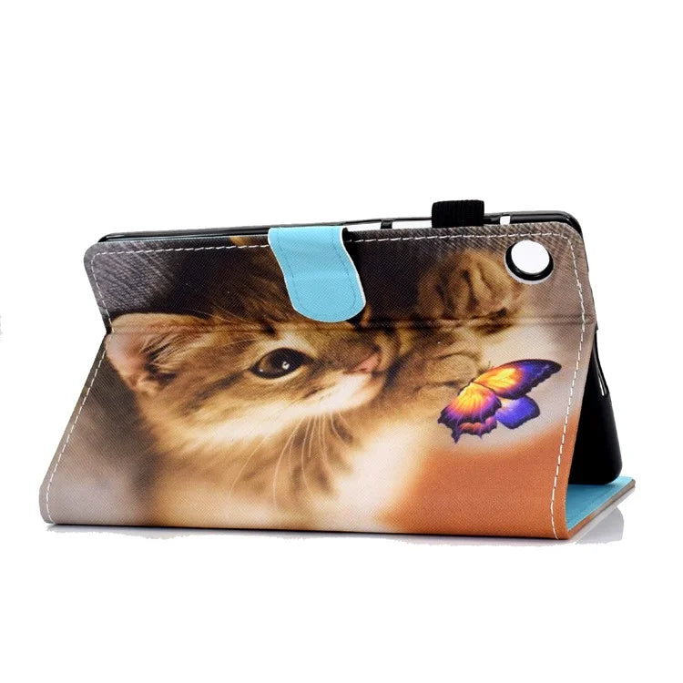 For Samsung Galaxy Tab A9+ PU Leather Case Pattern Printing Smart Tablet Cover with Pencil Holder and Cat