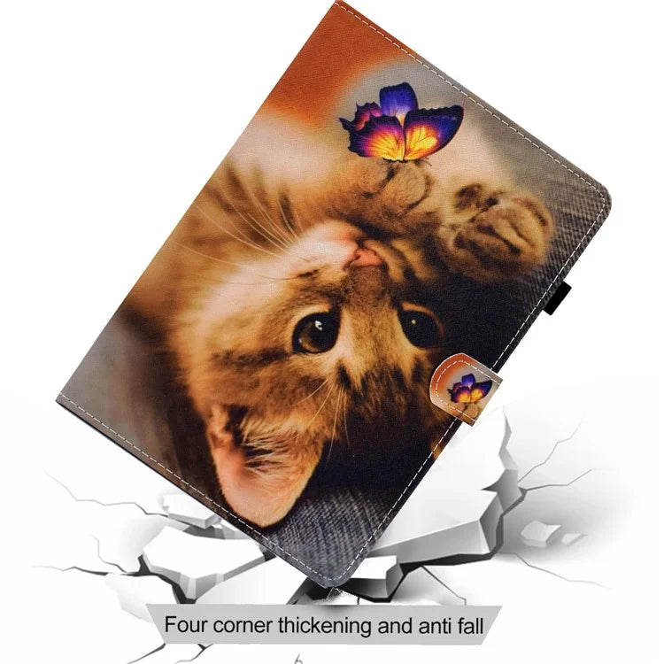 For Samsung Galaxy Tab A9+ PU Leather Case Pattern Printing Smart Tablet Cover with Pencil Holder and Cat