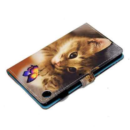 For Samsung Galaxy Tab A9+ PU Leather Case Pattern Printing Smart Tablet Cover with Pencil Holder and Cat