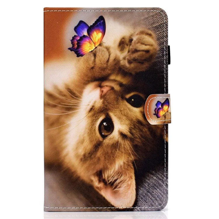 For Samsung Galaxy Tab A9+ PU Leather Case Pattern Printing Smart Tablet Cover with Pencil Holder and Cat