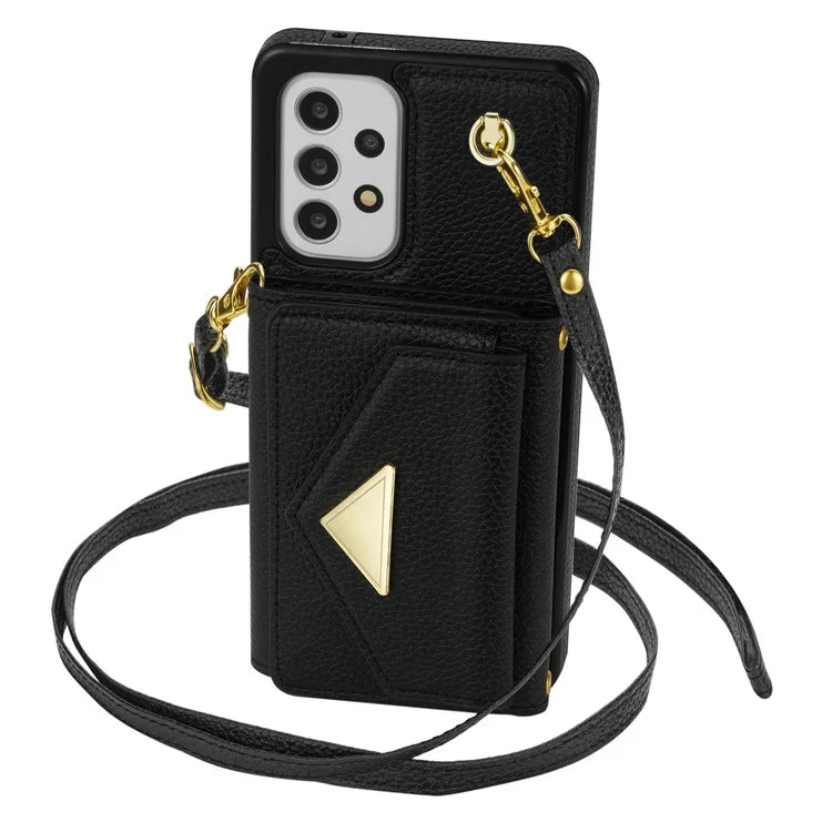 For Samsung Galaxy A53 5G Case Card Holder PU Leather+TPU Cover with Shoulder Strap