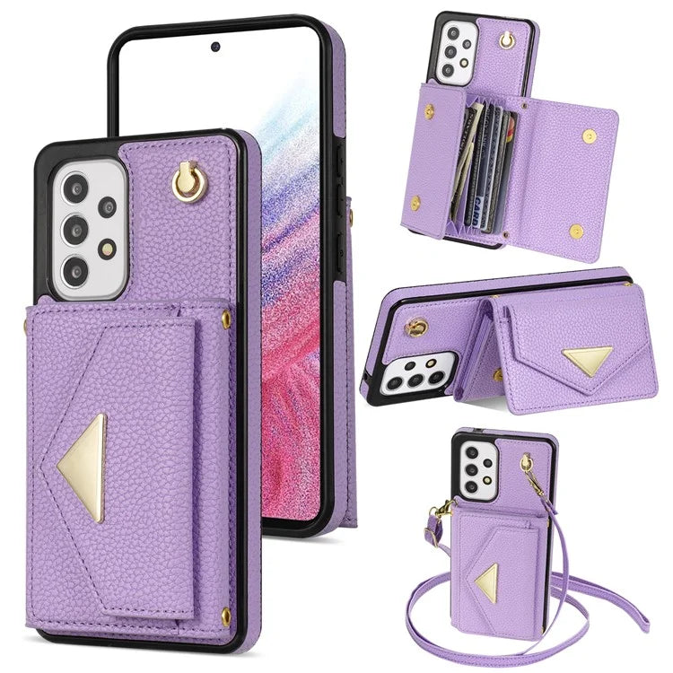 For Samsung Galaxy A53 5G Case Card Holder PU Leather+TPU Cover with Shoulder Strap